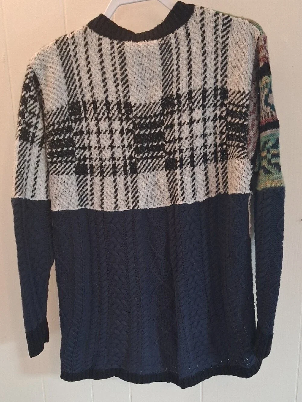 Free People Multi-Pattern Multi Color Patchwork Lace-Up Sweater Dress